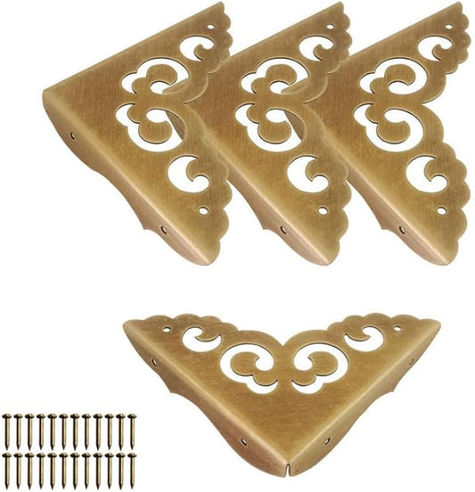 Metal Corner Protectors Set of 4, Vintage Decorative Corner Protector for Antique Wooden Chests, Tables, Desks, Boxes, Edge Protection, Hollowed Out Flower Corner Guards for Decor Furniture (Bronze)