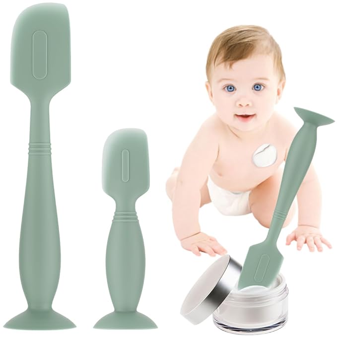 Baby Diaper Cream Spatula,2 Pack Silicone Diaper Cream Applicator Baby Butt Paste Spatula Diaper Cream Brush for Newborn Baby, 1 x Large Size,1 x Small Size (Green)