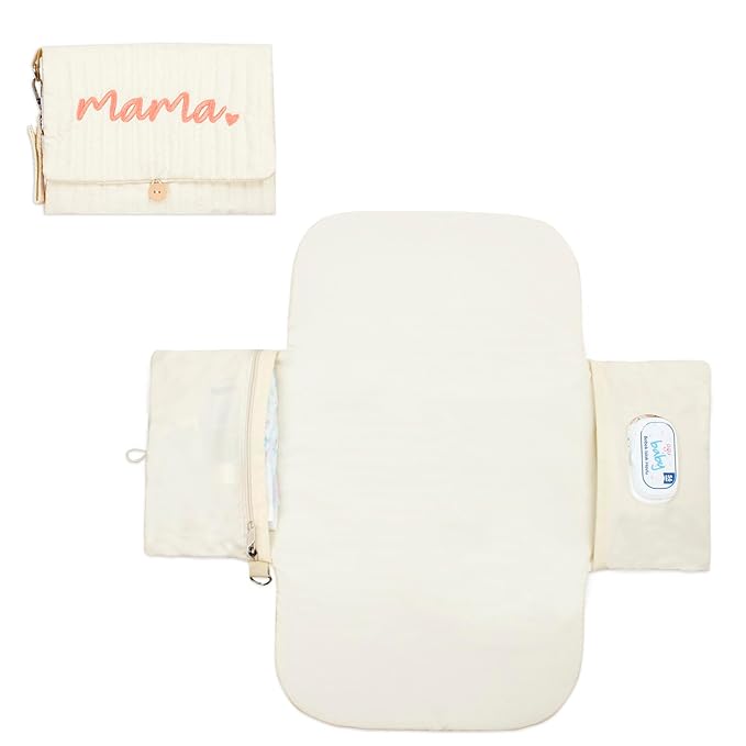Portable Diaper Changing Pad, with, for Newborn Girl & Boy with Smart Wipes Pocket, Easy-Clean, Waterproof, Soft, Comfortable Foldable Baby Changing Pad (Cream)