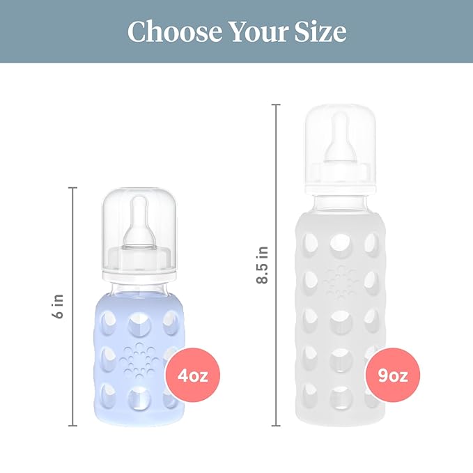 Lifefactory Glass Baby Bottle with Stage 1 Nipple and Protective Silicone Sleeve Blanket 4 Oz