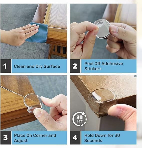 BABY PROOF ME Table Corner Protectors for Baby, Clear Furniture Corner Guards & Edge Safety Bumpers, Round Baby Proof Bumper, Table Edges & Sharp Corners Baby Proofing (24 Pack)