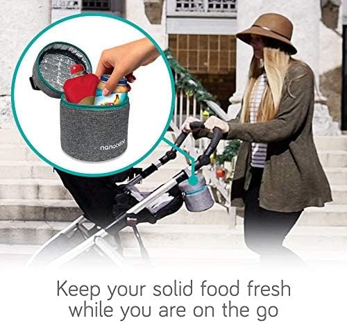 Nanobebe Breastmilk Baby Bottle Cooler & Travel Bag with Ice Pack Included. Compact Triple Insulated, Easily attaches to Stroller or Diaper Bag- Grey