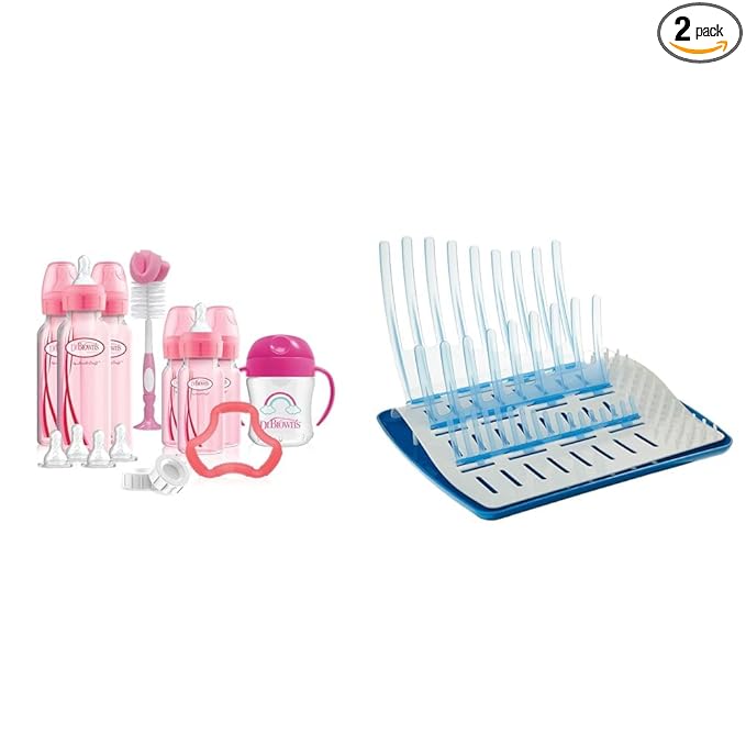 Dr. Brown's Natural Flow Anti-Colic Options+ Special Edition Pink Baby Bottle Gift Set & Folding Baby Bottle Drying Rack for Easy Storage, Dry Nipples, Pacifiers and Other Baby Essentials, BPA-Free