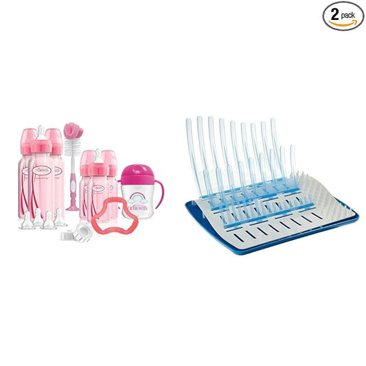 Dr. Brown's Natural Flow Anti-Colic Options+ Special Edition Pink Baby Bottle Gift Set & Folding Baby Bottle Drying Rack for Easy Storage, Dry Nipples, Pacifiers and Other Baby Essentials, BPA-Free