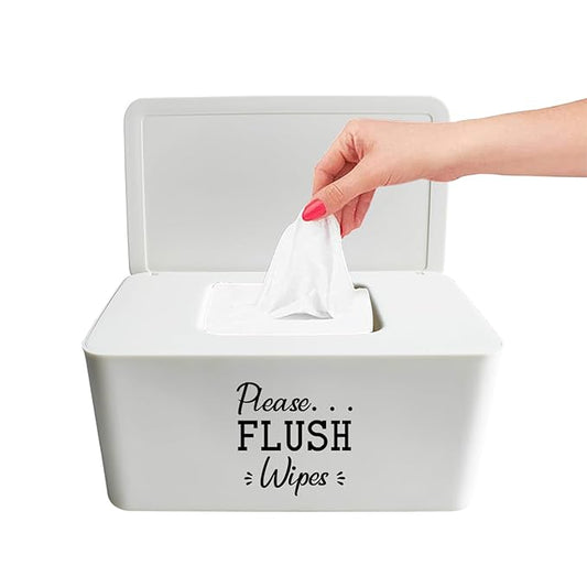 Moorfowl Please Flush Wipes Dispenser for Bathroom Flushable Wipe Container with Large Capacity 8.2L x 4.9W x 3.9H
