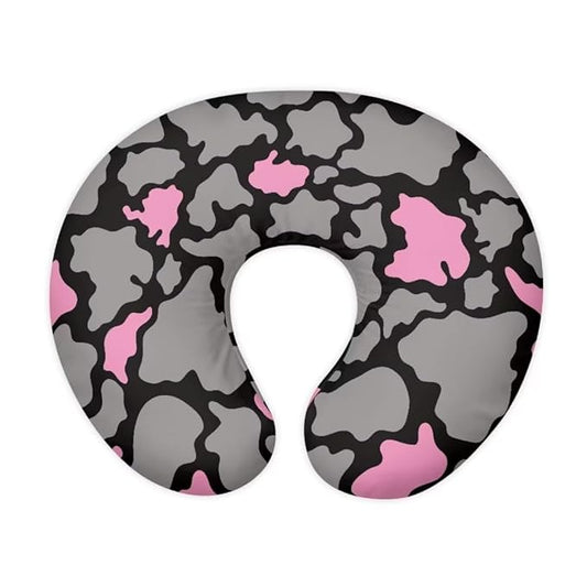 Jeiento Baby Nursing Pillow Cover for Girls Pink Grey Cow Spots Breastfeeding Pillow Slipcover Ultra Soft Feeding Pillow Covers,Fits Naked Nursing Pillow for Baby Boy Girl