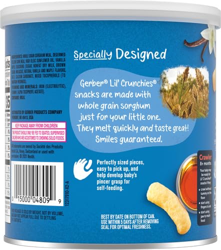 Gerber Snacks for Baby Lil Crunchies Vanilla Maple, 1.48 Oz Can (Pack of 2)