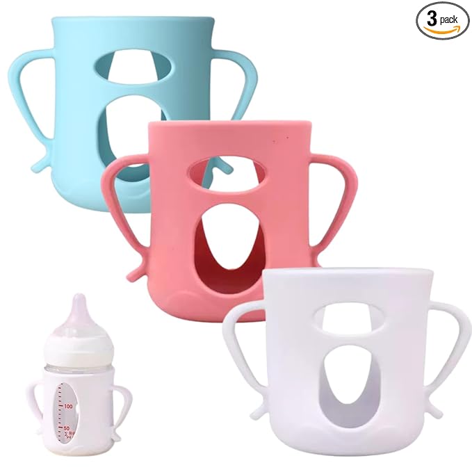 3Pack Silicone Sleeves Compatible with Pigeon Bottles for 5.4oz, Anti Breakage Glass Bottle Holder with Handles, Silicone Bottle Holder for Easy Grip, Quick Install, Easy to Clean