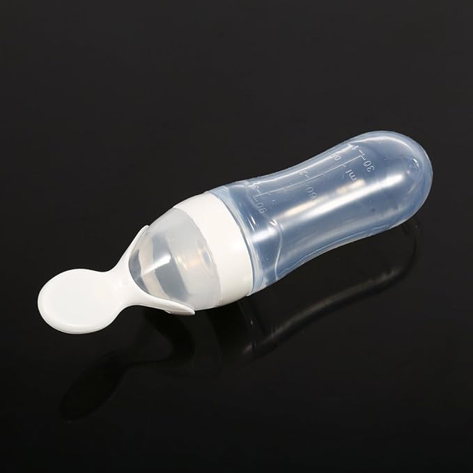 Silicone Spoon Bottle 90ml, 'S Food Supplement Bottle Rice Cereal Spoon for Semifluid Foods Bottle Feeder(white)