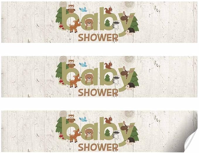 Woodland Baby Shower with Owl, Bear, Deer, Moose, Squirrel and other Forest Animals Waterproof Water Bottle Sticker Wrappers 20 Wrap Around Labels Sized 1.75" x 8.5" by AmandaCreation