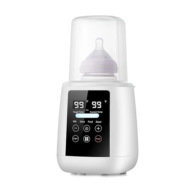 Baby Bottle Warmer, 3-in-1 Milk Warmer, Defrosts Frozen Breastmilk, LED Display, Night Light, Steam Sterilizer, Adjustable Temp, Perfect for Formula, Food Jars, Newborn Gift (White)