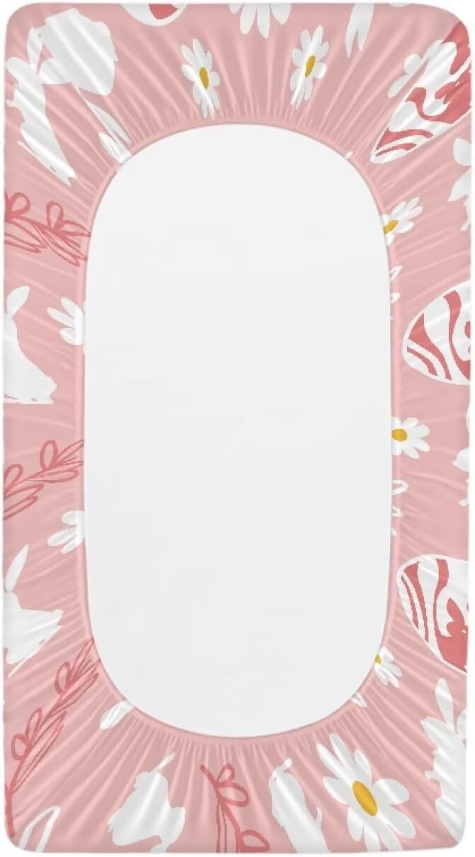 Bunny Floral Changing Pad Cover Soft Diaper Changing Mat Cover for Baby Stretchy Universal Tray Table Mat Table Sheets Easter Decor
