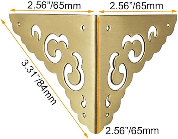4Pcs Antique Brass Hollow Cloud Pattern Two Sides Corner Protectors Vintage Furniture Desk Edge Wooden Jewelry Gift Box Cabinet Corner Guard (Gold)