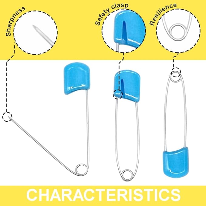 50 pcs 2.2" Plastic Head Safety Pin Nappy Cloth Diaper Safety Pins with Safe Locking Closures (Blue)