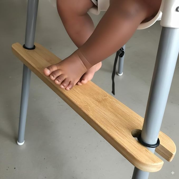 PandaEar High Chair Footrest for IKEA Antilop, Adjustable Height Natural Bamboo Wooden Footrest with Rounded Corners, Baby High Chair Accessories