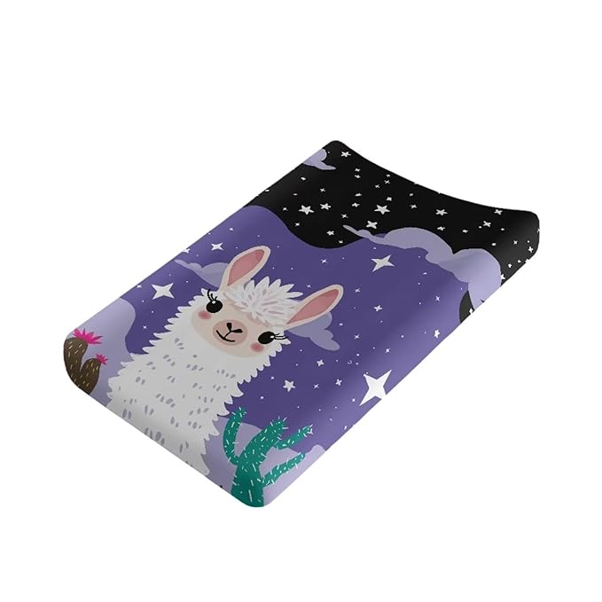 ZDCUSTOM Cartoon Alpaca Pattern Diaper Changing Table Cover Comfy Cozy Cradle Sheets Soft Changing Mat Cover Changing Table Sheet Fits 32”x16 Changing Mats Covers