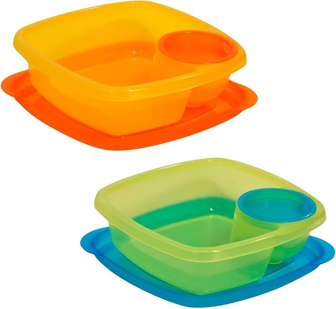 COMPAC HOME Take A Dip Food Container Set - 2 Pack Lunch Containers with Side Compartments for Dips, Fruit, Chips, Sandwiches, Meal Prep Organization
