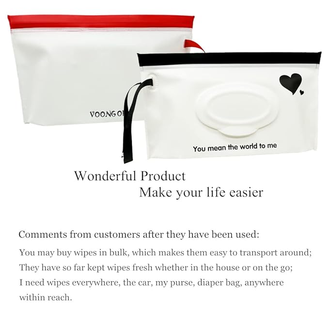 Baby Portable Wipe Dispenser, Reusable & Refillable Wet Wipe Pouch with Wrist Straps, Travel Wipes Holder & Case, Lightweight Flushable Diaper Wipes Container (Heart Pattern)