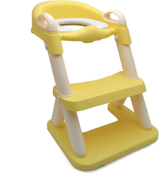 XKMT- Yellow Toddler Potty Training Seat Ladder Wider Step Toilet Chair Infant Kid Bathroom Trainer