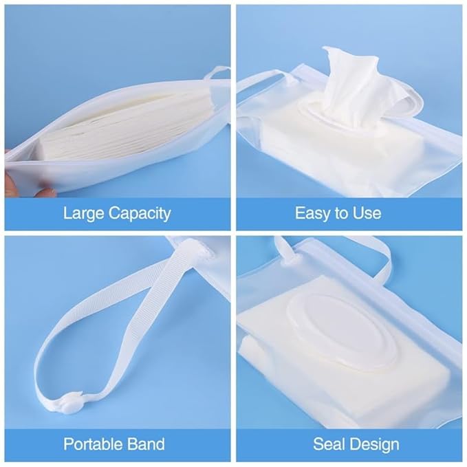 1/3Pcs Refillable Reusable Wet Tissue Holder Baby Wipes Pouch Dispenser Container Bag for Travel Stroller (3Pcs)