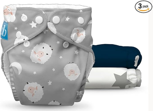 Charlie Banana Cloth Diapers, Reusable, Washable, Adjustable One Size Diaper, for Babies and Toddlers, with Absorbent Inserts - Counting Sheep, 3 Pack