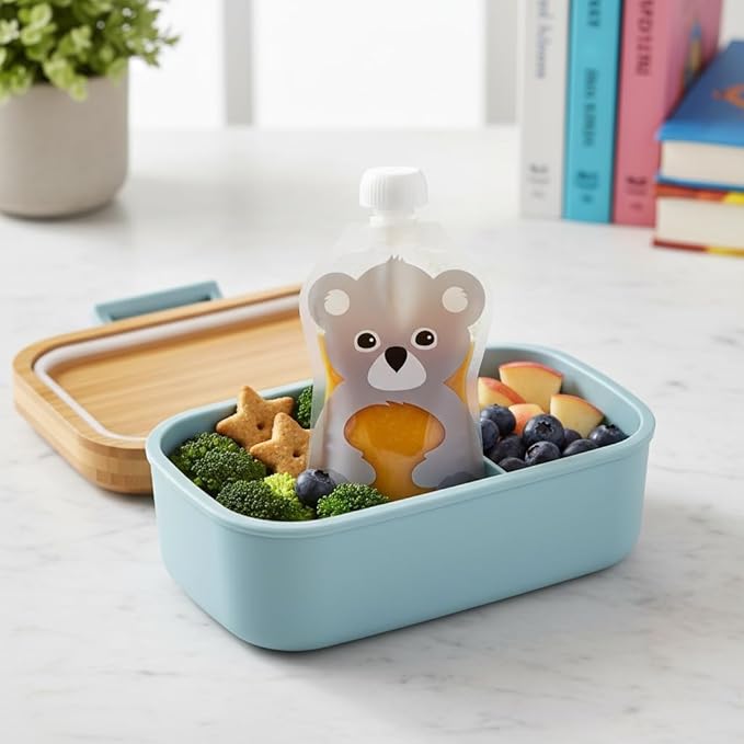 Squooshi Reusable Baby Food Pouches for Toddlers | Design Patented | Refillable for Yogurt, Applesauce, Smoothies & Puree | 12 Pack | 5oz | BPA Free, Food Safe, Freezer Safe | Assorted Animals