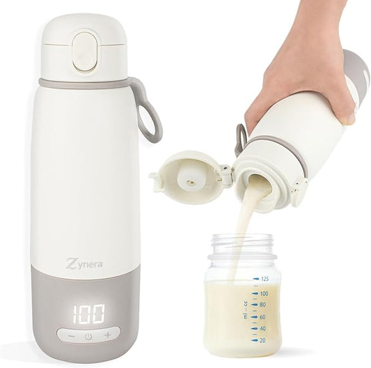 Portable Bottle Warmer - 350ml capasity - with Dual Power - 10000mAh Rechargeable - Fast Heating in 8 Minutes - Adjustable 98–122°F - Leak Proof - 316L Stainless Steel for Travel & Home