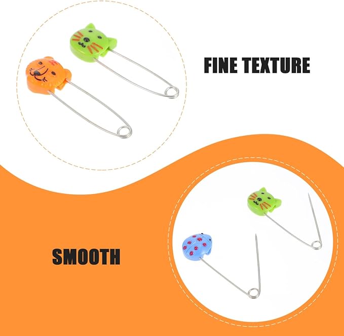 Baby Diaper Pins for Cloth Diapers 2.16 Inch Long Safety Pins with Plastic Head Adjustable Animal Design Fasteners for Newborns and Toddlers Secure Diaper Holders