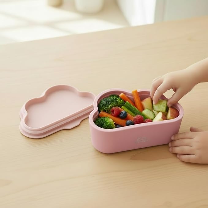 Silicone Snack & Fruits Container – Leakproof Durable and BPA-Free | for Daycare, Preschool, School, and Family Outings – Cloud design 150ML OZ (Pink candy)