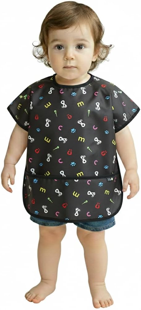 Plie Short Sleeve Waterproof Bib for Toddlers – Easy Clean Feeding Apron for Mealtime, Daycare, Self-Feeding, Lightweight