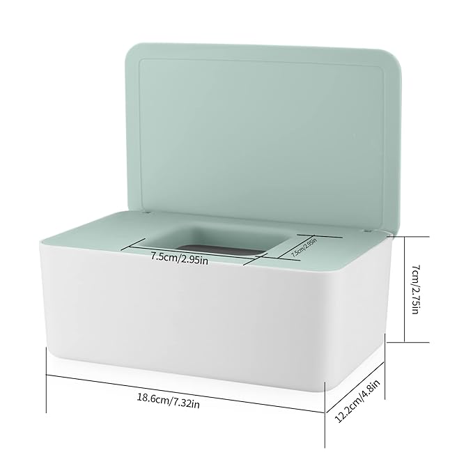 2Pcs Diaper Wipes Dispenser, Refillable Wipe Container, Wipe Container with Sealing Design Lid, Keep Wipes Fresh,Wet Wipes Cases (White/Green)