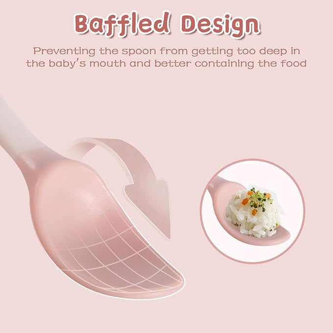Baby Utensils Spoons and Forks Set, Bendable Toddler Flatware with Travel Case for Self-Feeding Training Utensils for Infants & Kids, Gum-Friendly Toddler Spoon and Fork (Pink+Purple, 2 Set)