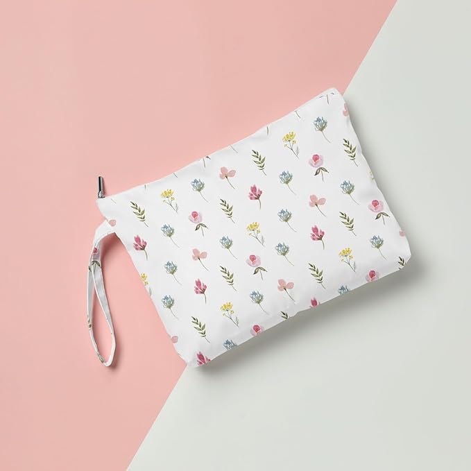 Fokongna Wet Bag, Wet Dry Bag, Makeup Bag, Toiletry Bag, Waterproof Large Capacity Travel Cosmetic Bag, Zipper Pouch for Women, Girls Mo Wife Sister Friends Baby Diaper Bag Bee Wildflower Sunflower