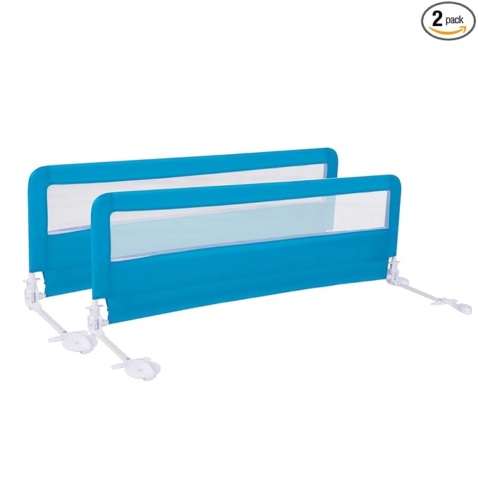 Costzon Bed Rail for Toddlers, 2 PCS Extra Long Swing Down Safety Bed Guards w/Straps for Convertible Crib, Kids Twin, Double, Full Size, Queen & King Bed, Folding Bed Rails for Baby (59-Inch, Blue)