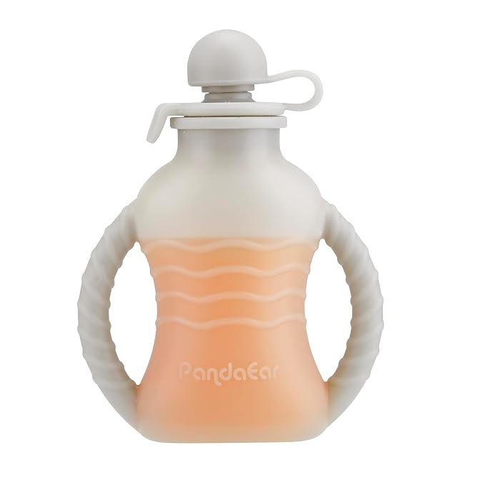 PandaEar 4 Pack Reusable Baby Food Pouches with Double Handles, Silicone Squeeze Pouches for Toddlers, Refillable 4oz Food Storage Bags for Puree, Yogurt, Smoothies - Includes Collapsible Funnel