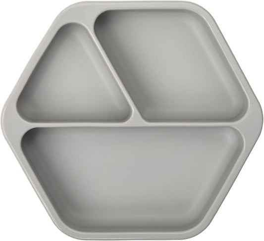 Tiny Twinkle Silicone Suction Baby Plate, Suction Grip Divided Dish for First Foods and Self-Feeding Toddlers, Baby Led Weaning Supplies for Independent Eating (Grey Plate)