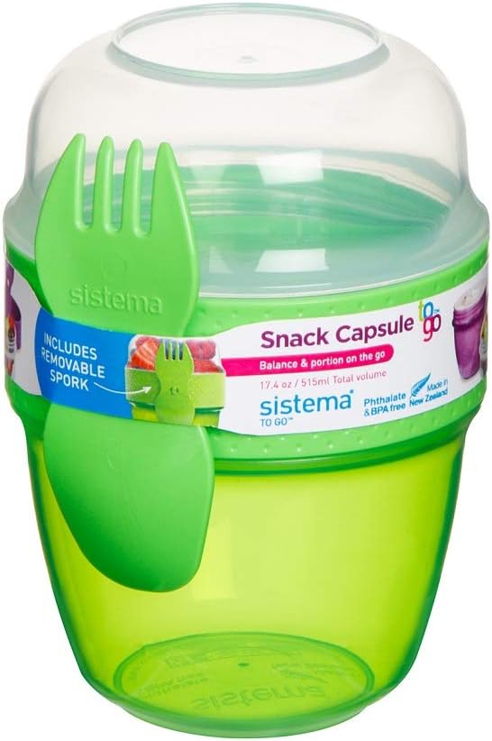Sistema Pack of 2 Snack Capsule to Go Snack Cups, 515 ml, Assorted Colours