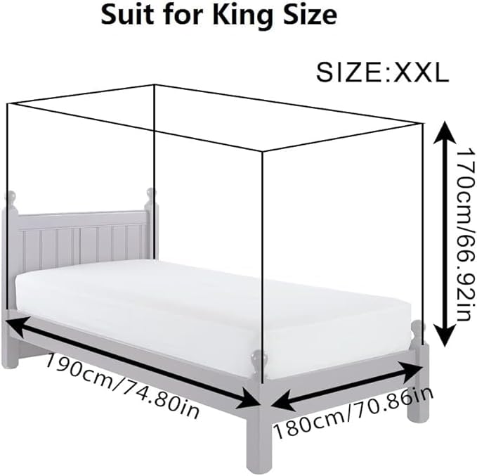 Mosquito Net for Bed - 4 Corner Bed Canopy with Fine Mesh Protection, King Size Bed, Easy Assembly Bug Net for Indoor/Outdoor Use, Camping & Travel