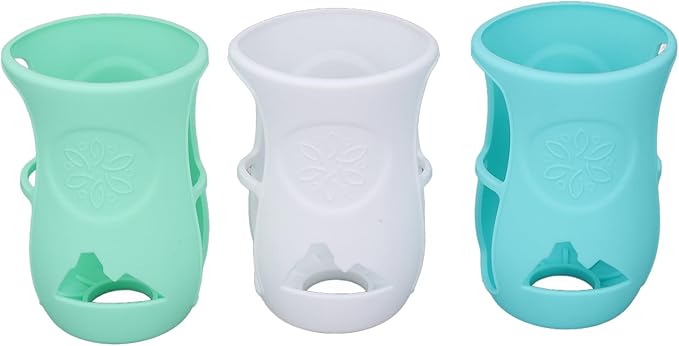 240ml Glass Baby Bottles Silicone Sleeve, Shatter Proof Bottle Cover with Anti Flowing, Insulate Warmers, Cute Design for Glass 8 oz Series, Deformation (White+Light
