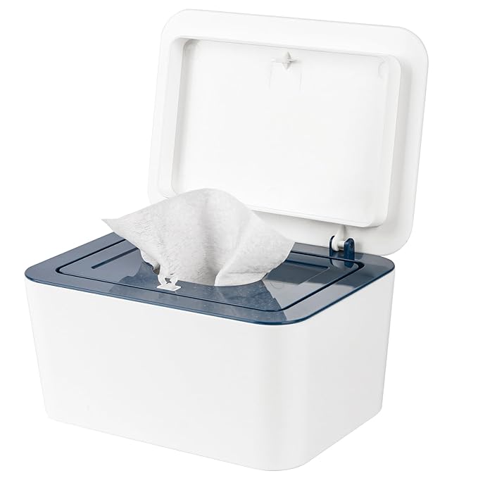 Baby Wipes Dispenser, One-Handed Operation Wipes Container, Baby Wipes Holder with Non-Slip Base, Keeps Wipes Fresh, Easy to Open, Fits Adults & Babies (Dark Blue)