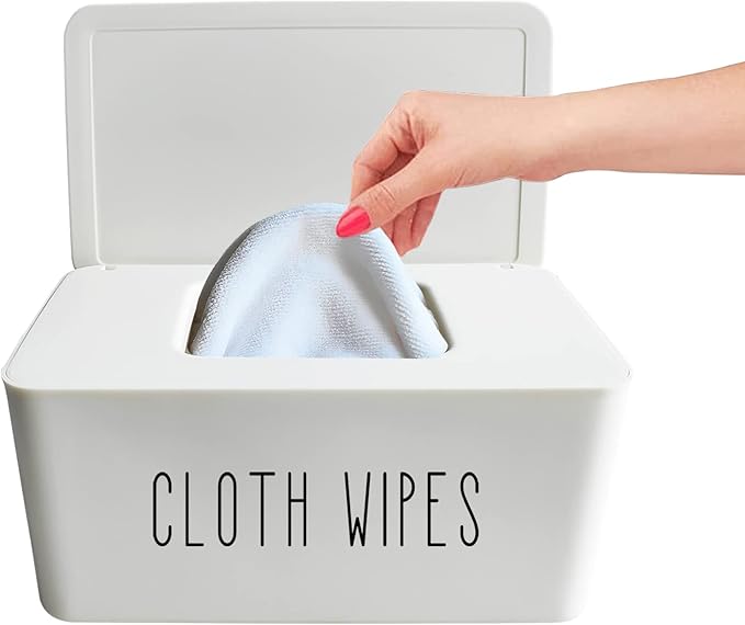 Cloth Wipes Dispenser, 8.2L x 4.9W x 3.9H inches, Cloth Baby Diaper Wipes Container for Homemade Reuseable Baby Essential, White