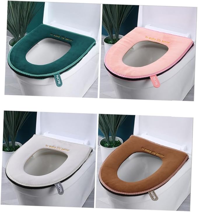 Cabilock 2pcs Toilet Cover Toilet Mat Toilet Pillow Commode Liners Heated Toilet Seat Sticky Toilet Seat Cover Toilet Seat Cushion Round Toilet Seat Round Toilet Warmer Flannel Soft Zipper