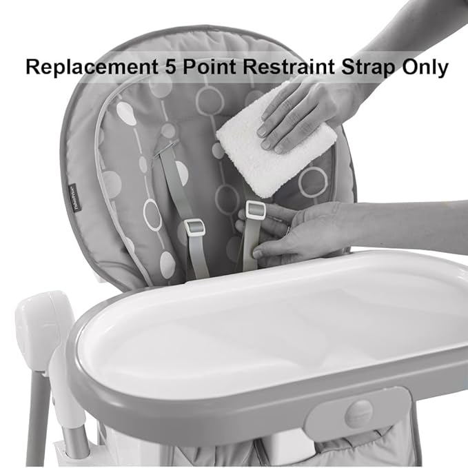 Replacement Parts for Fisher-Price 4-in-1 Total Clean High-Chair - DKR72 + More Models ~ 5 Point Restraint Strap ~ 2 Shoulder Straps, 2 Waist Straps, Crotch Strap with Buckle