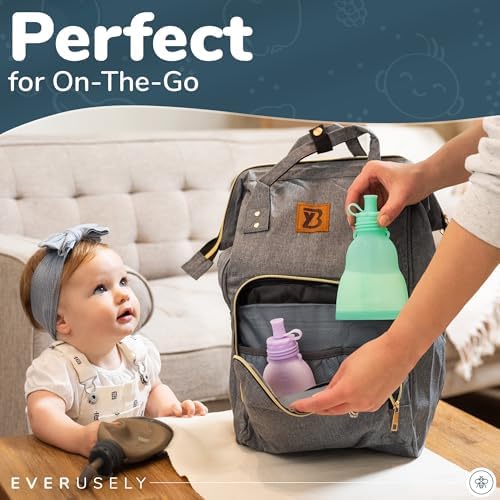 Everusely Reusable Baby Food Pouches for Toddlers - 2 Pack, 6 oz/180 ml, Slate - Squeezable Silicone Food Pouch - Refillable, Leakproof, Spill Proof Puree Containers - BPA Free - Dishwasher Safe
