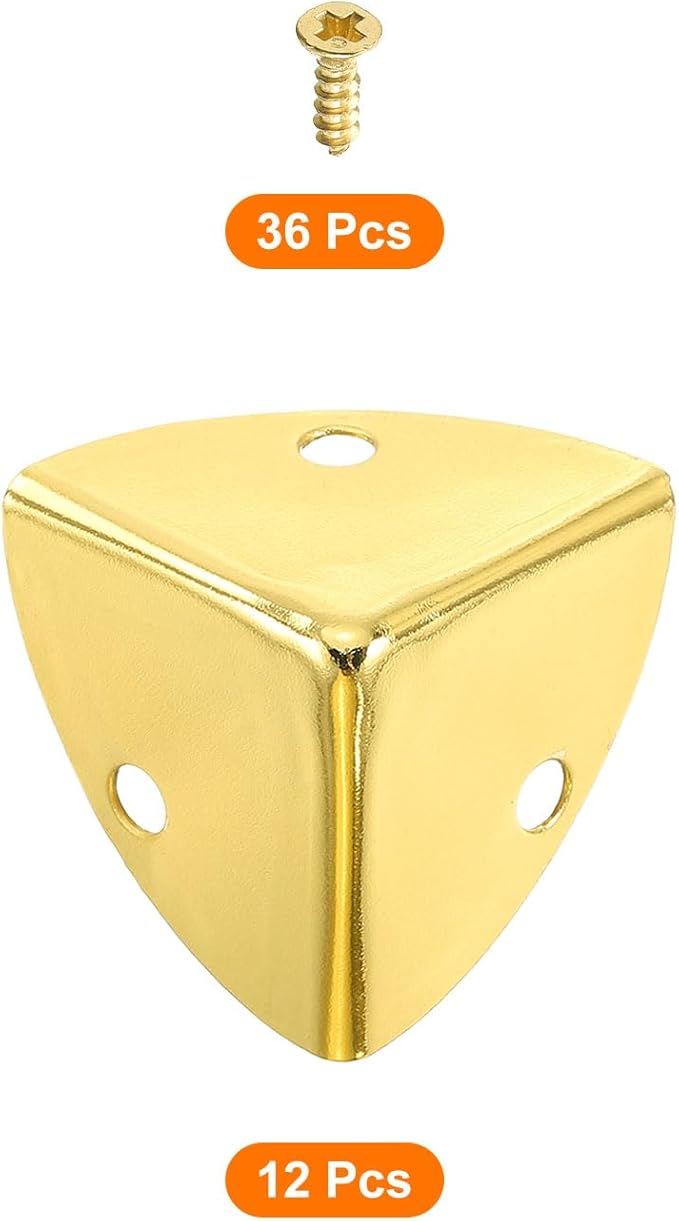 uxcell 12 Pcs Metal Corner Protectors, 23mm Box Edge Guard Protector, with Mounting Screws for Furniture Cabinet Speaker Protection Home Decorative, Gold