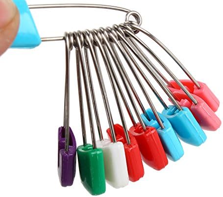 10 Pieces Diaper Pins Baby Safety Pins Plastic Cloth Diaper Pins with Locking Closures Stainless Steel Nappy Pins