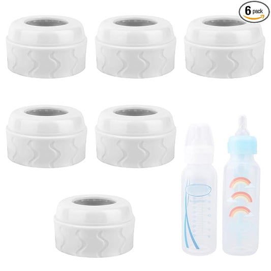 6pcs Replacement Bottle Nipple Collars Rings for Dr. Brown's Narrow Plastic & Glass Bottles 4oz & 8oz, No Leak BPA Mess Free Caps Nipple Ring Spill Proof Baby Feeding Parts Accessories (White)