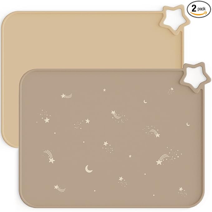 Moonkie Silicone Placemats for Baby & Kid, Stain-Proof Non-Slip Toddler Food Mats Eating Table Mat with 2 Packs