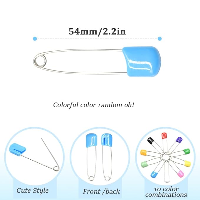 50 Pieces Safety Pins Diaper Pin 2.12 Inch Stainless Steel Nappy Pins Plastic Head Baby Safety Pins Colour Safe Locking Closures for Cloth Diapers (ET/Colour)