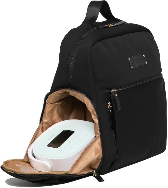 Sarah Wells Fiona Breast Pump Backpack – Machine Washable Neoprene Pump Bag with Insulated Milk Storage, Laptop Pocket & Adjustable Straps – Stylish Breastfeeding Backpack for Work & Travel (Black)